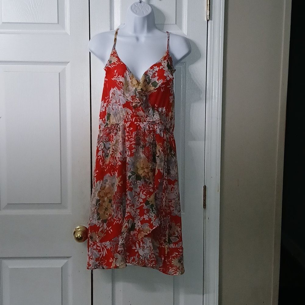 Bobeau Spring Floral Spaghetti Straps Ruffled Dress Elastic Waistline Sz M NWOT